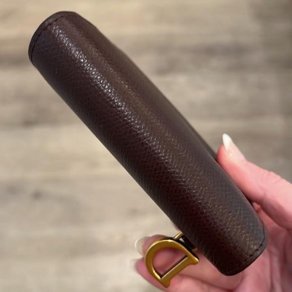 Christian Dior Lotus Saddle Wallet Burgundy | Brown Compact Rare WOC Leather - Picture 3 of 15
